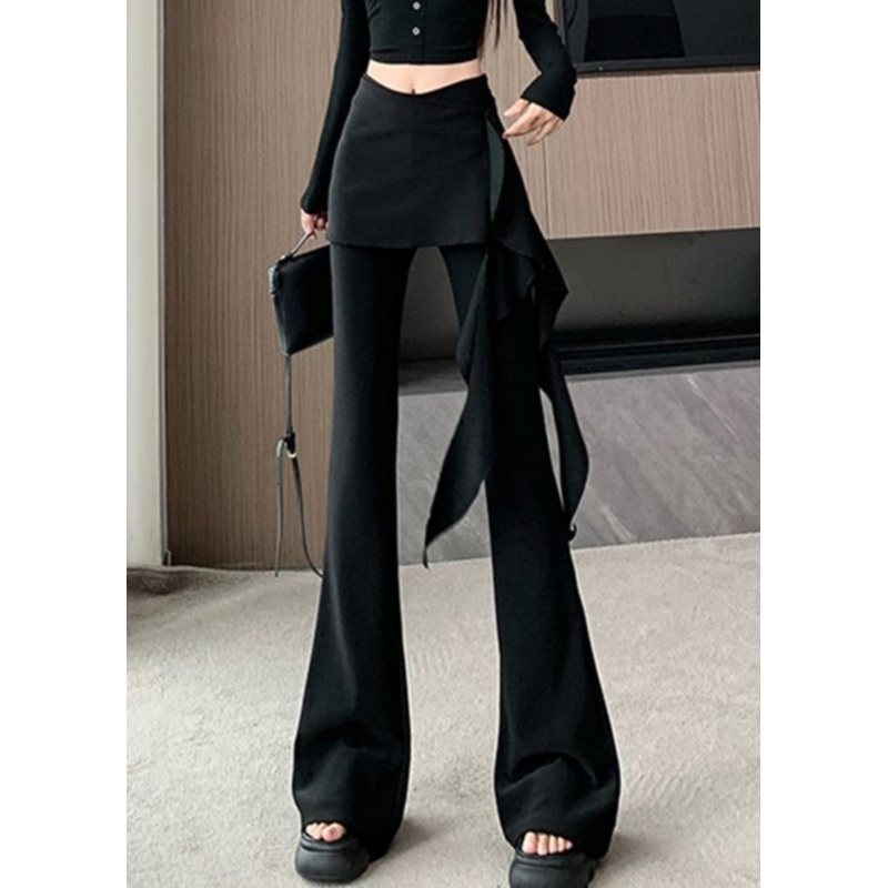 Black Bottoms Spring Asymmetrical Flare Spandex Ruffled Chic