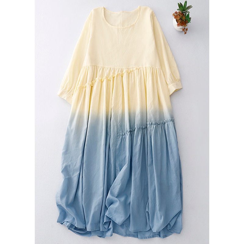 Color Summer Dress Gradient Vacation Cotton Women Ruffled