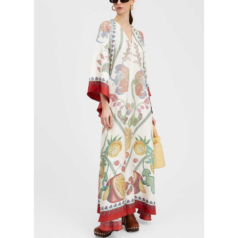 Cotton Lace Maxi Up French Neck Dresses White Spring V Print