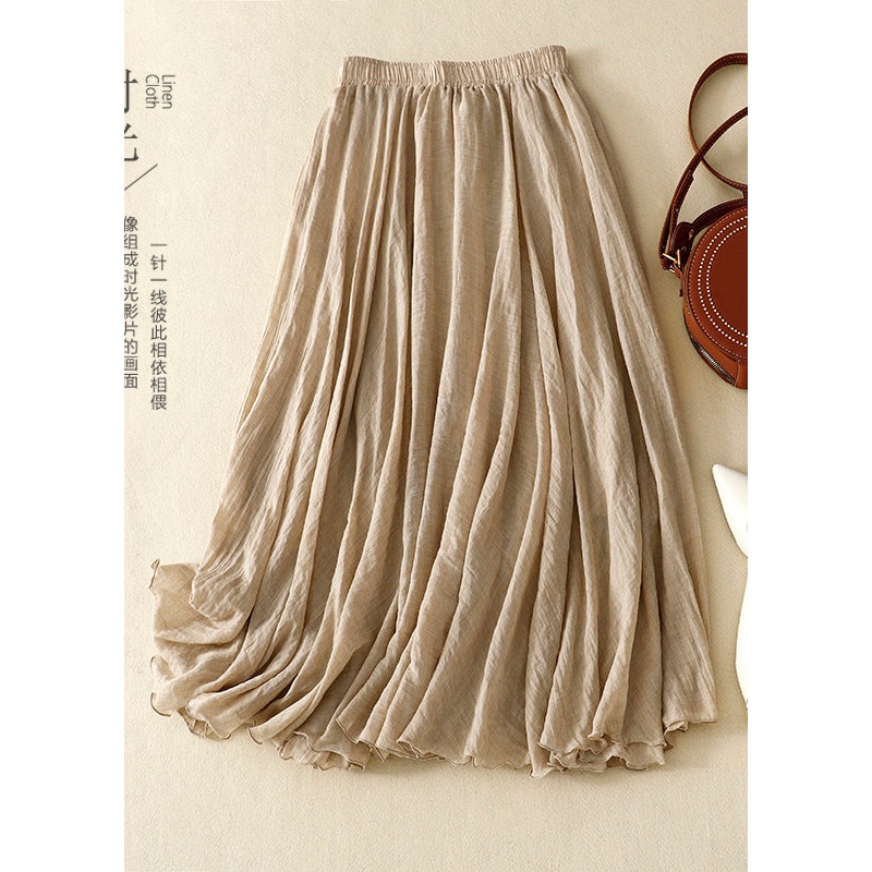 Skirts Khaki Spring Boho Hem Exra Large Linen
