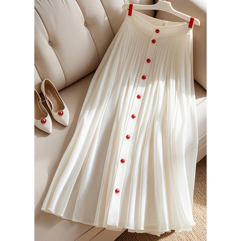 Summer Pleated Art White Solid High Skirt Waist