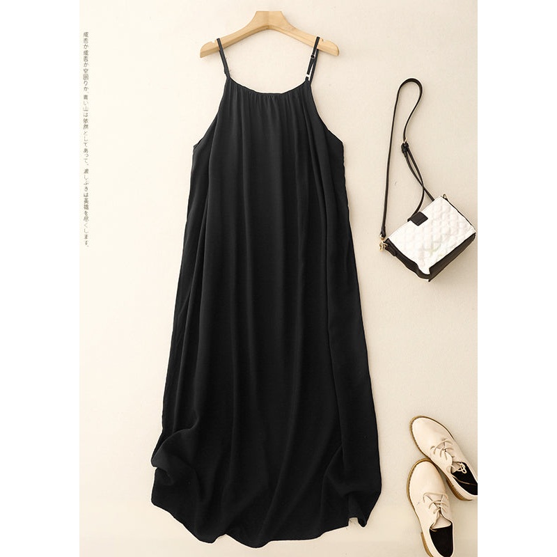 Summer Strap Spaghetti Black Dress Chic Chiffon Oversized