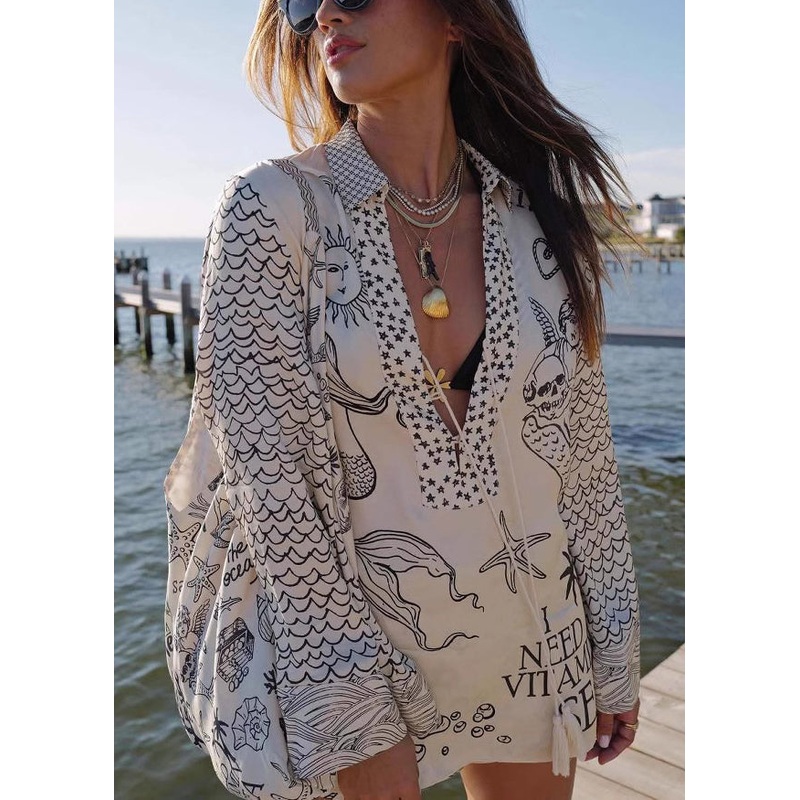 Up Set Pieces Shirts And Loose Shorts Lace Silk Black Print Two