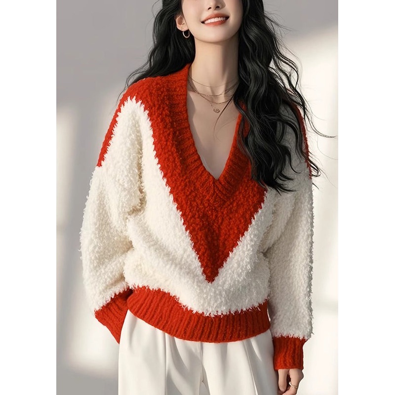 White Knit Patchwork Spring New Fluffy Cozy Tops