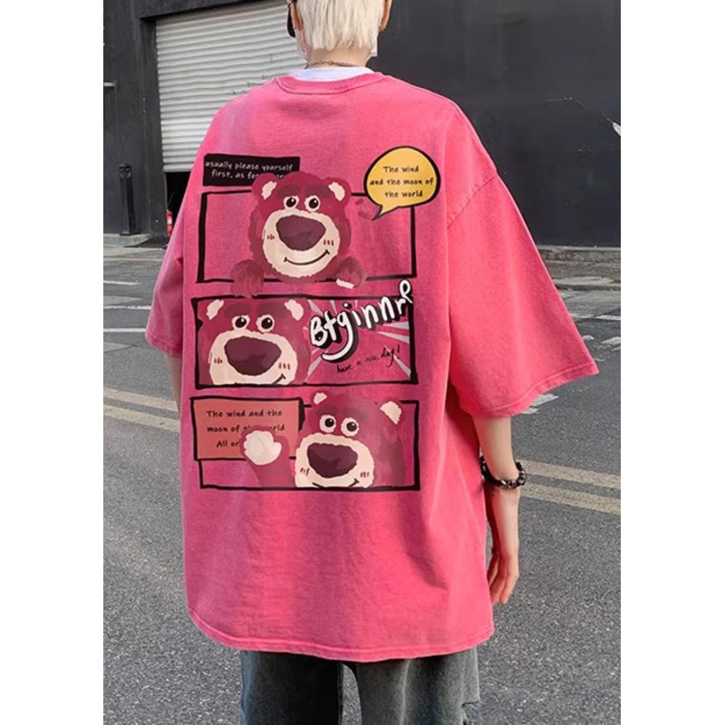 Art Cartoon Cotton Half T Shirts Sleeve Pink Men Print