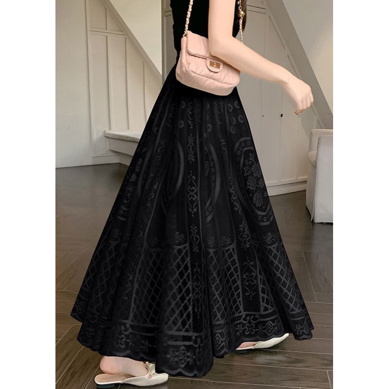 Black Waist Lace Elastic Embroidered Summer Skirt