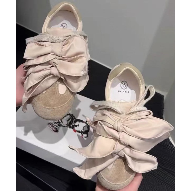 Bow Splicing Women Casual Shoes Suede Apricot Flat For