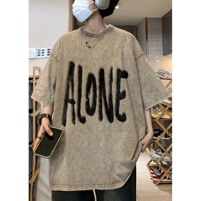 Cotton Men Half Khaki Original T Design Shirts Letter Retro