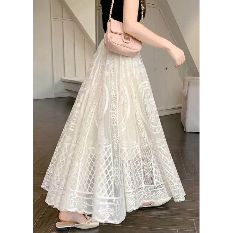 Embroidered Skirt Elastic Lace Summer Fine Waist Apricot