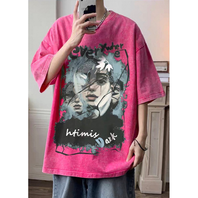 Half Rose Cotton Oversized T Print Sleeve Men Shirts