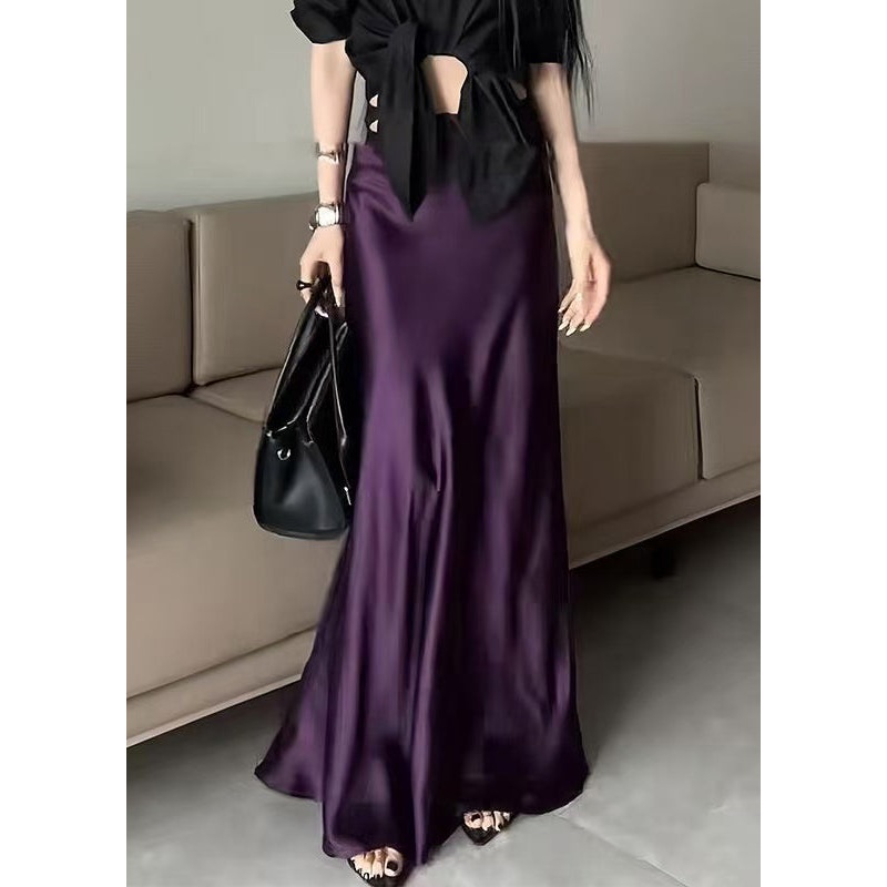 High Solid Waist Silk Purple Summer Skirts Bohemian