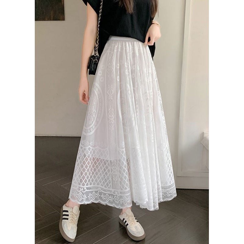 Hollow Out Skirt High Lace White Waist Bohemian