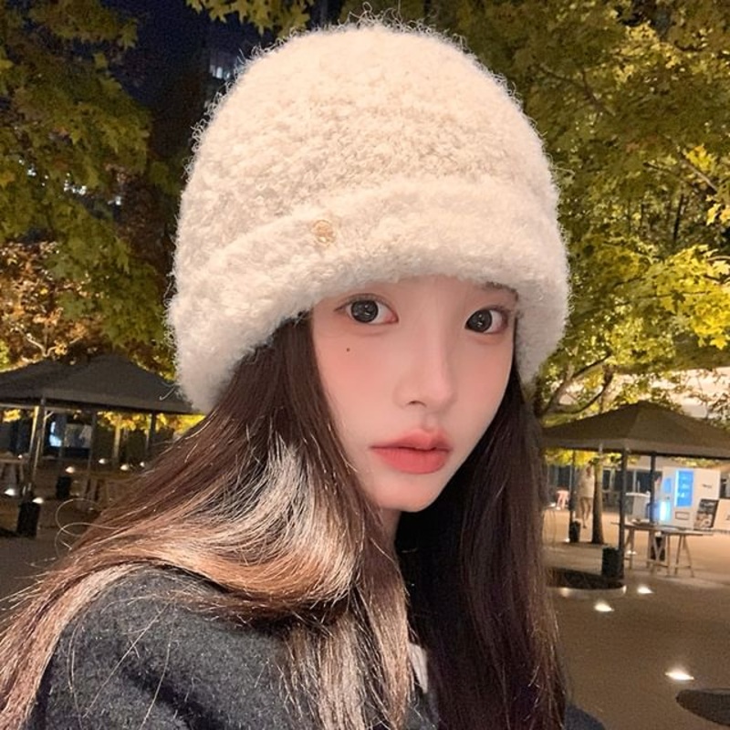 Knit Plain Beanie|Ivory White|Khaki|Off-White|One Size