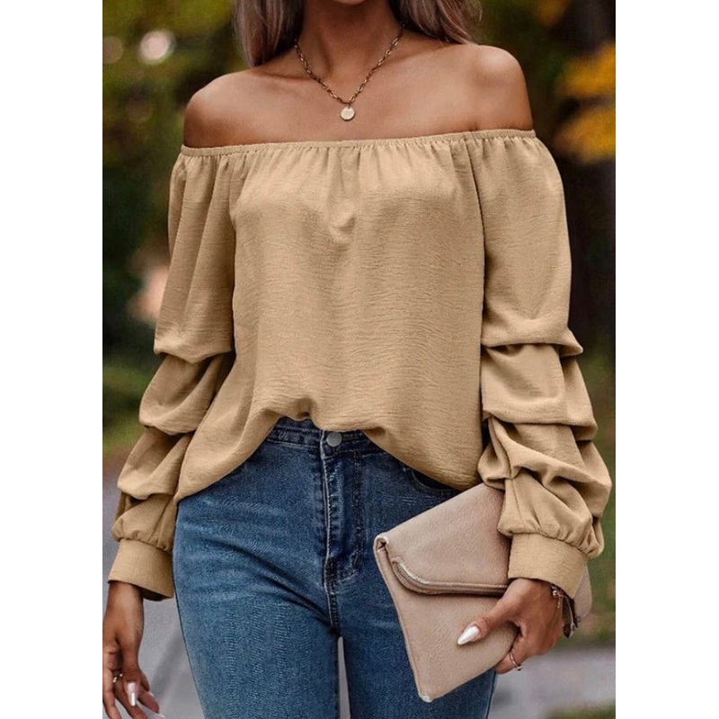 Loose Tops Spring Khaki Neck Shirts Slash Solid