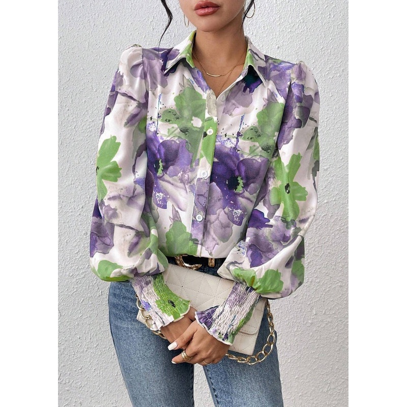 Pan Print Blouse Purple Spring Peter Collar Cotton