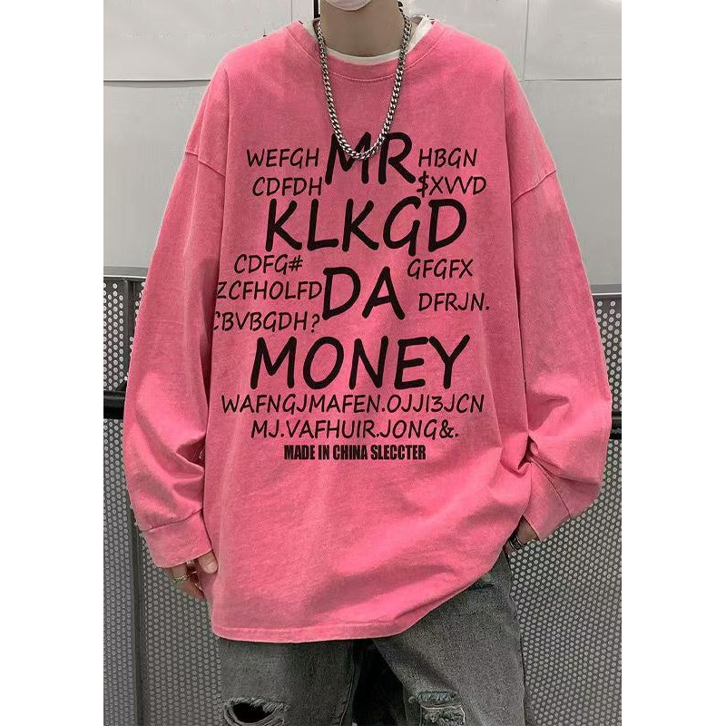 Shirts Neck New Pink Spring Letter T Cotton O Men