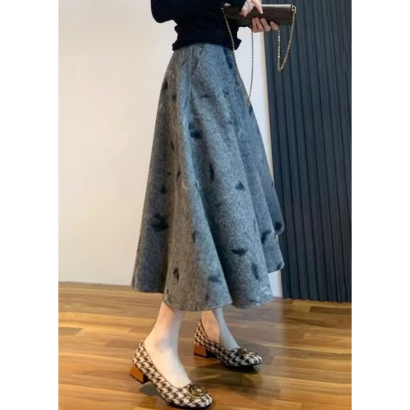 Skirt Grey New Embroidered High Woolen Waist Spring