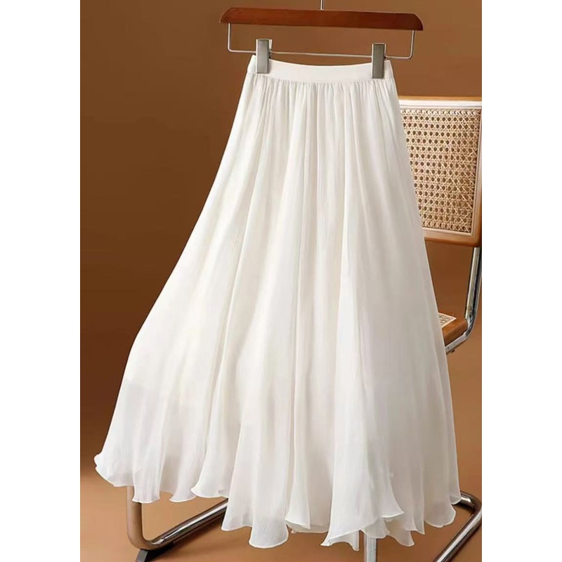 Solid Chiffon Wrinkled Skirt White Summer Simple