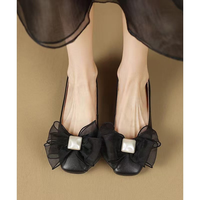 Splicing Shoes Black Women Fashion For Bow Flat