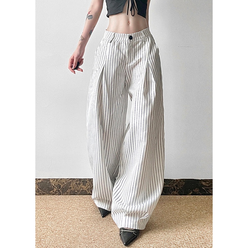 Striped Pants Summer Waist Button Art High Cotton