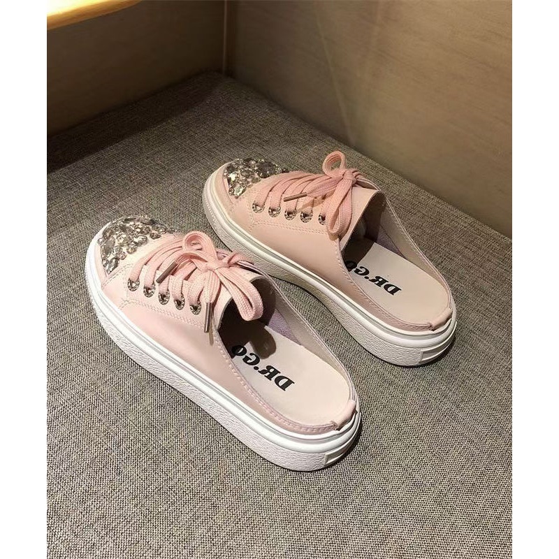Zircon Platform Lace Boutique Up Pink Sandals Splicing Slide