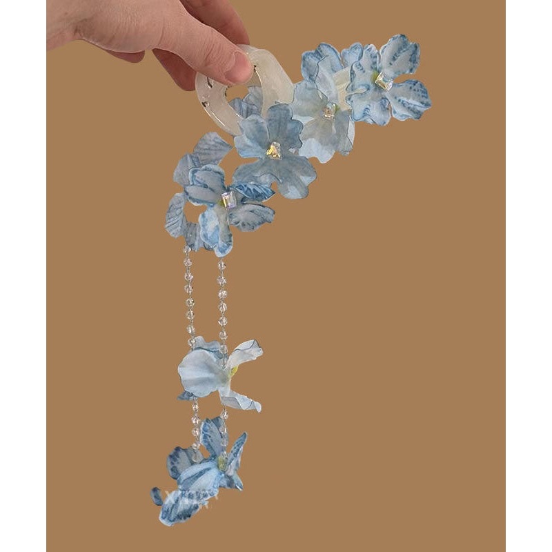 Blue Alloy Floral Tassel Hairpin Modern Beading