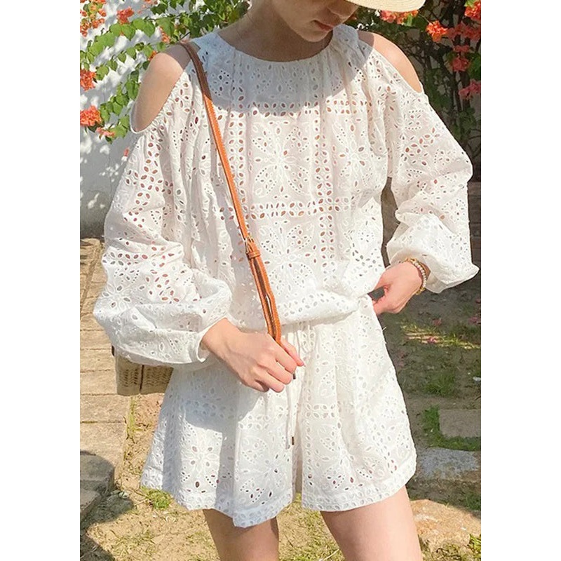 Boutique And Shorts Cotton Cold Pieces Two Shirt Beige Shoulder