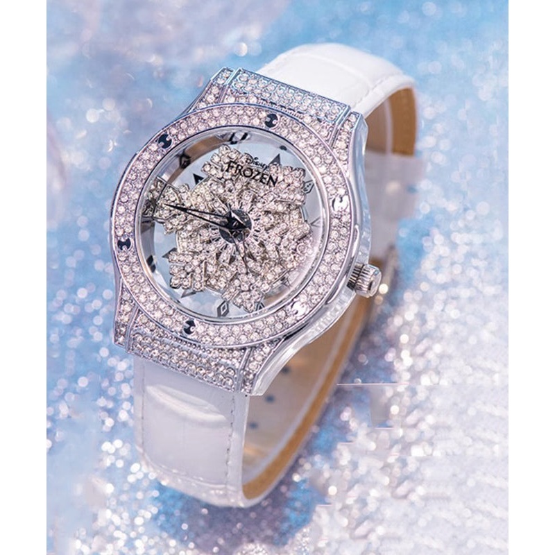 Leather Quartz Movement White Watches Stylish Zircon Waterproof