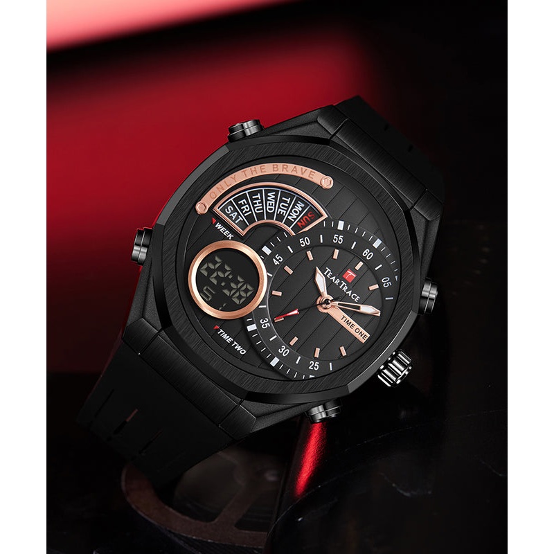 Movement Watches Black Waterproof Quartz Style Rubber Silicone