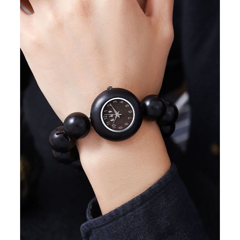Out Hollow Vintage Watches Sandalwood Movement Black Quartz