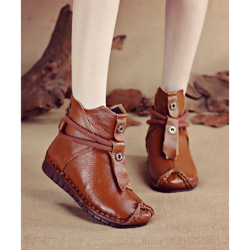 Splicing Boots Handmade Brown Cowhide Leather Comfortable