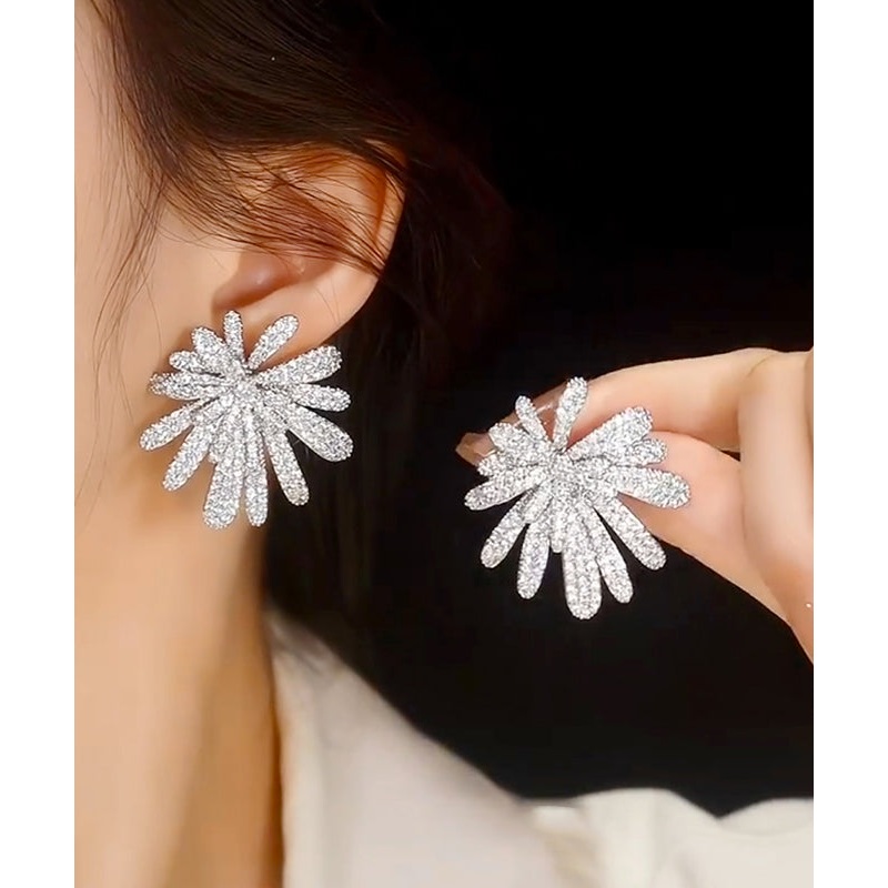 Stud Fireworks Oversize Zircon Earrings Copper Silk