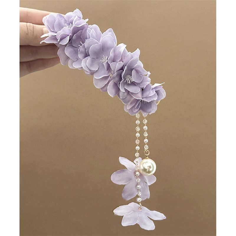 Tassel Floral Hairpin Pearl Purple Alloy Beading Beautiful