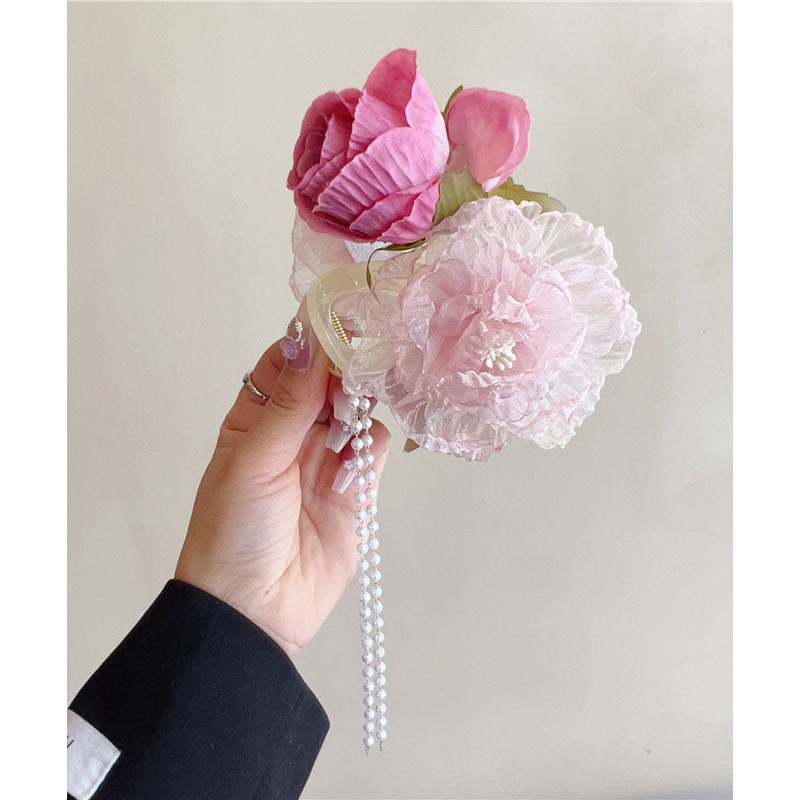 Tulle Boutique Fabric Hairpin Pearl Floral Tassel