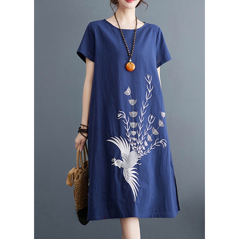 A Cotton Navy Print Line Summer Dresses Organic