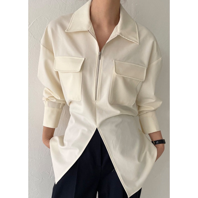 Blouses Up Zip Modern Open Side White Spring