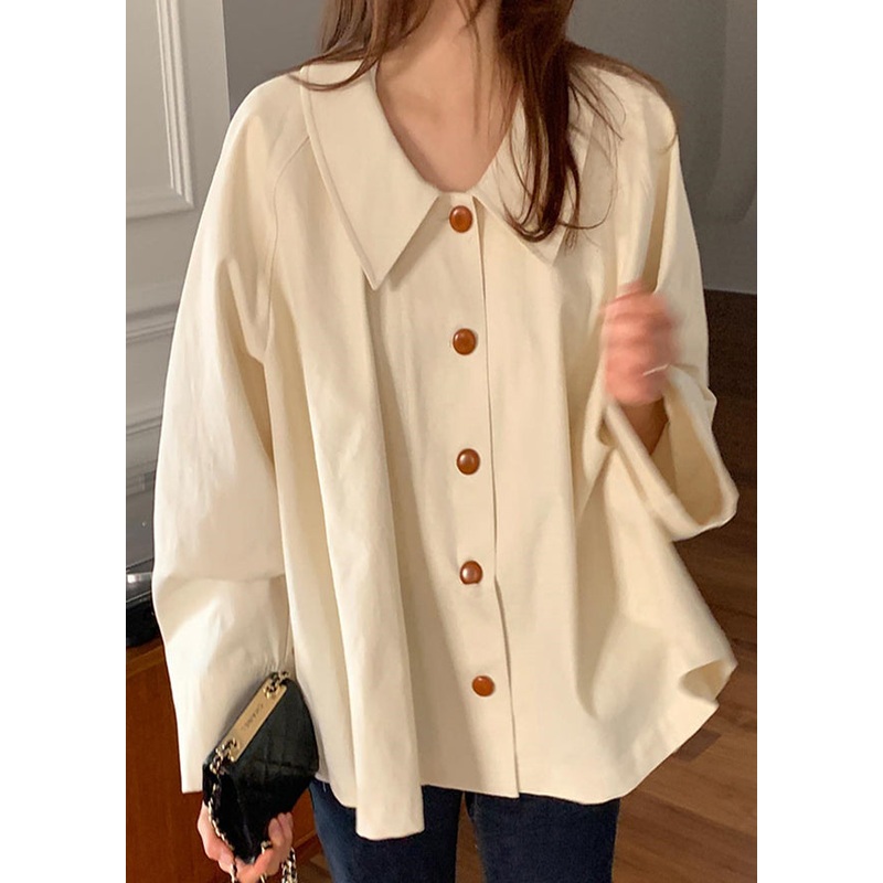 Loose Collar Shirt Cute Pan Peter Spring Top Cotton Beige