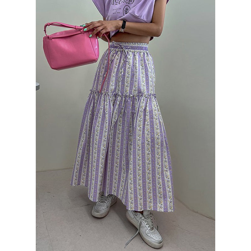 Purple Cotton Skirt Ruffled Print French Spring