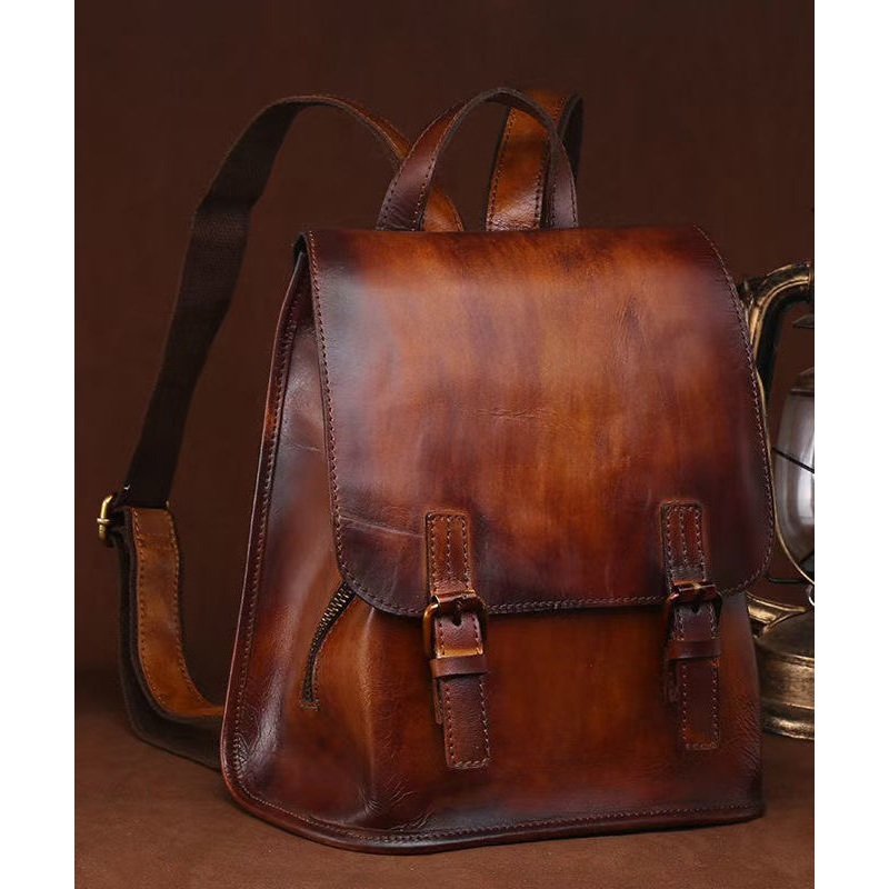 Retro Handmade Capacity Backpack Calf Large Brown Bag Leather