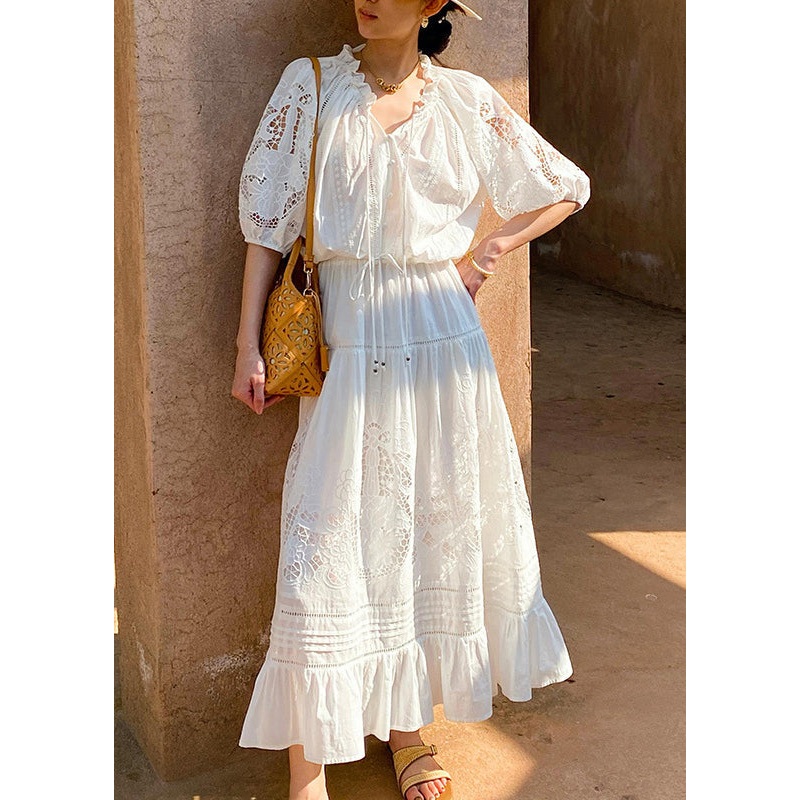 Skirts Ruffled White Cotton Out Pieces Two Hollow Shirts Art And