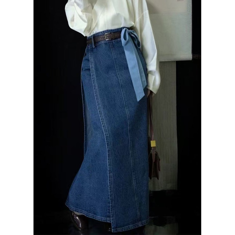 Spring Blue Waist Denim Skirts High Open Side New