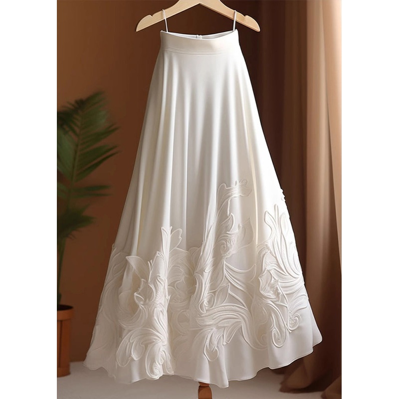 Summer High Waist White Cotton Applique Elegant Skirts