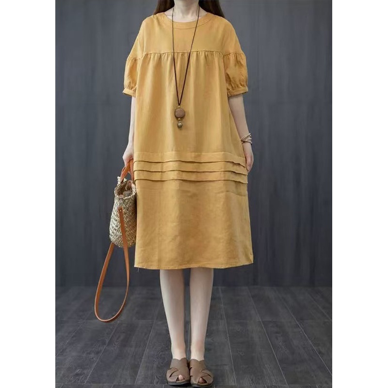 Summer Oversized Patchwork Dress Yellow Mid Style Wrinkled