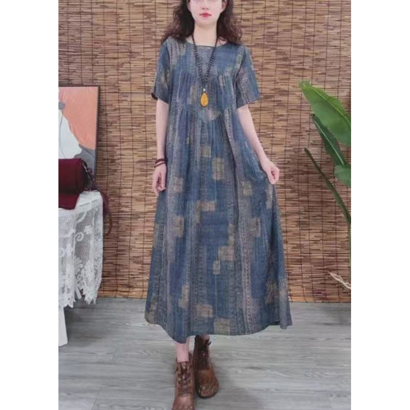 Vintage Oversized Dress Navy Cotton Summer Print