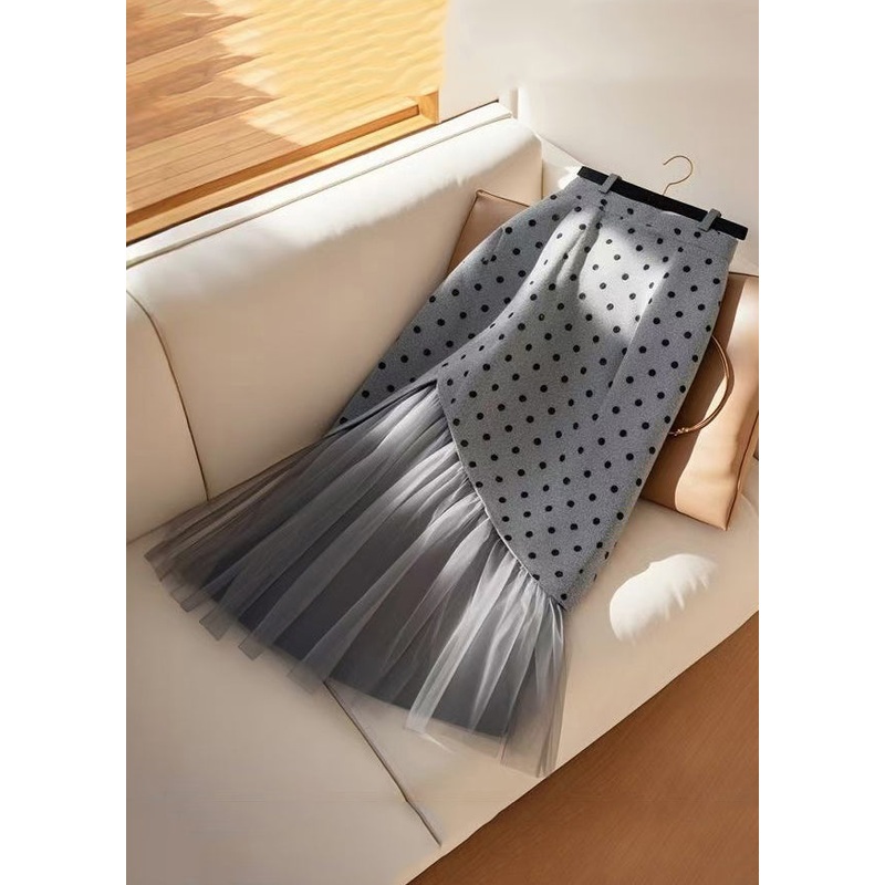 Waist Tulle Grey Spring High Art Patchwork Dot Skirts