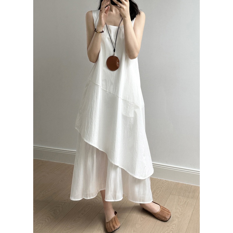 Collar Dresses Square Long Cotton White New Patchwork Solid