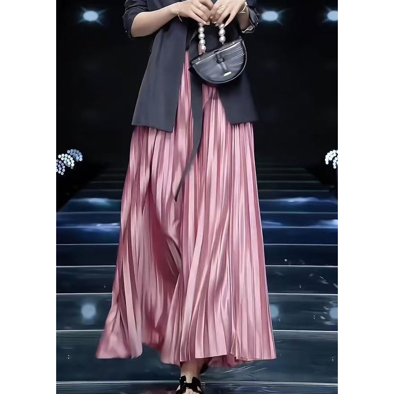 Cotton Wrinkled Skirts Pink Spring Solid Loose