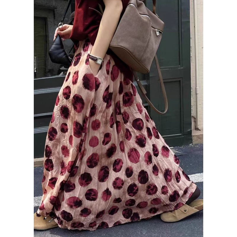 Elastic Waist Summer Print Cotton Pink Skirts