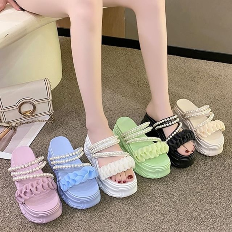 Faux Pearl Platform Sandals|Beige|Black|Blue|Green|Purple|White|34|35|36|37|38|39