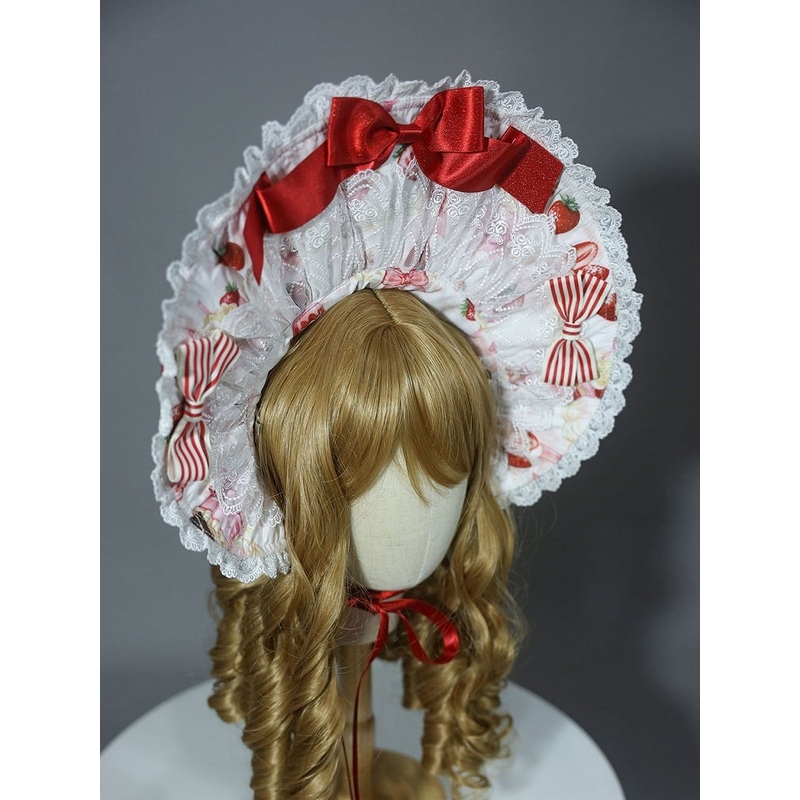 / White Lolita Yellow Sweet Bonnet Pink